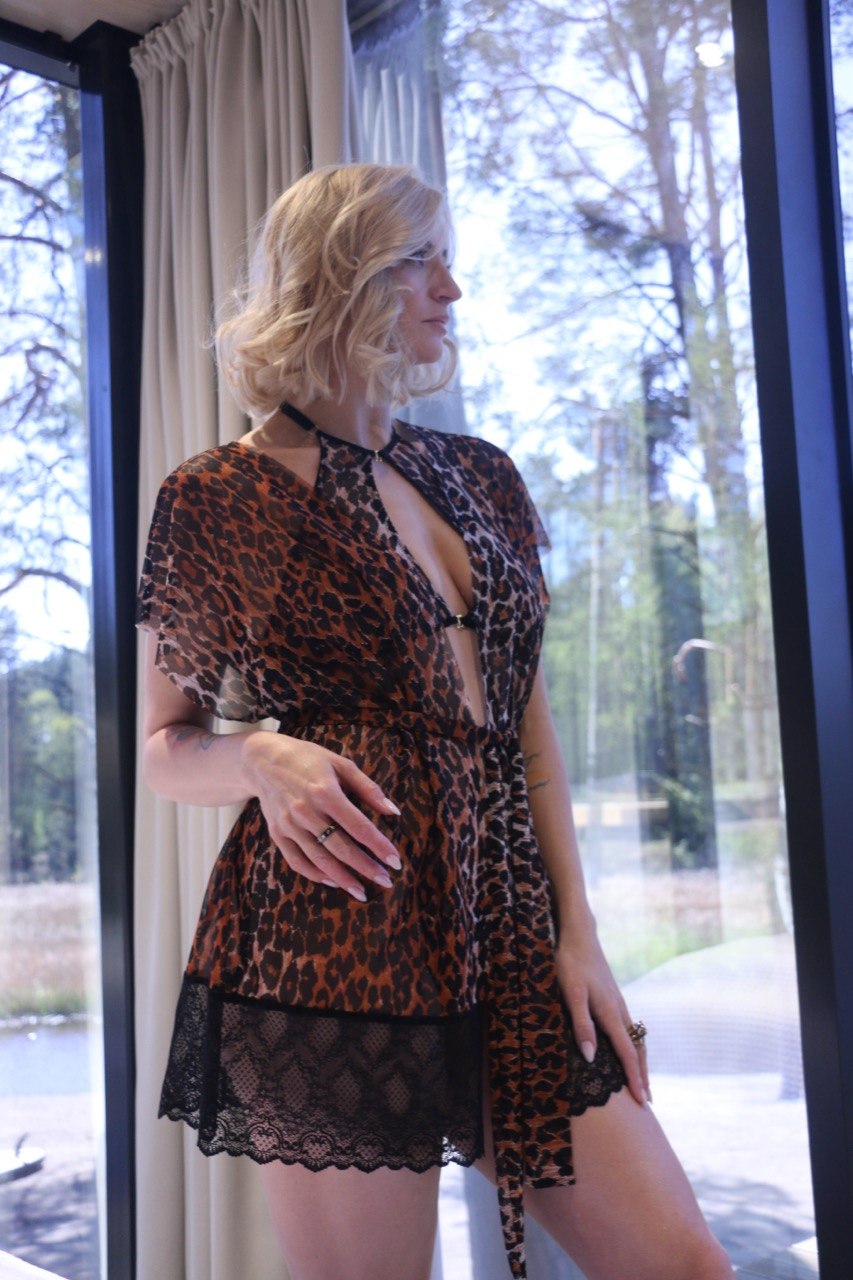 "Leopard Chic" Mesh Robe – Lace Trim (Limited Edition)